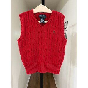 EUC Polo Ralph Lauren Red Cable Knit V-Neck Sweater Vest